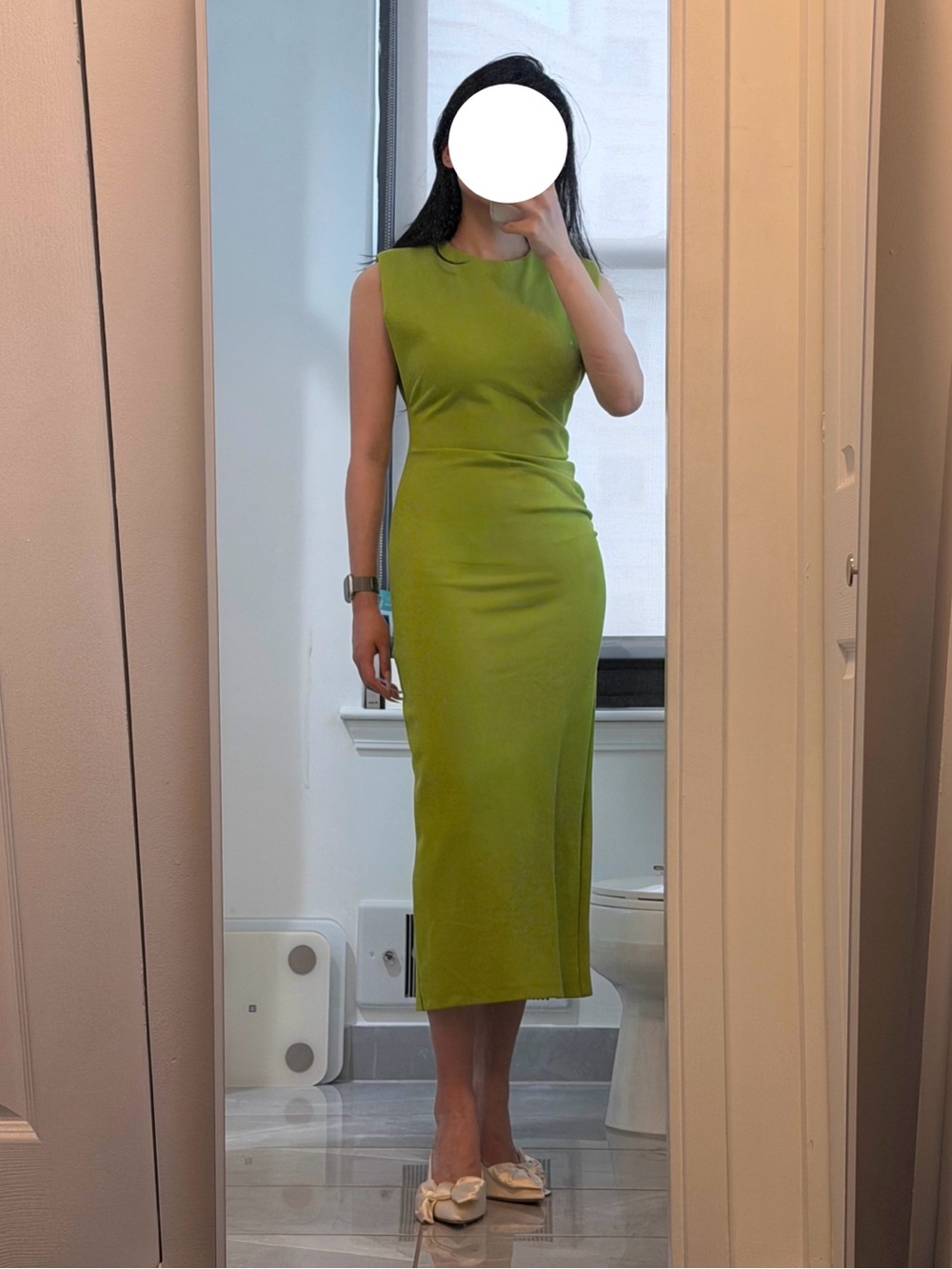 Zara Sleeveless Lime Green Midi Dress - Sleek Fit